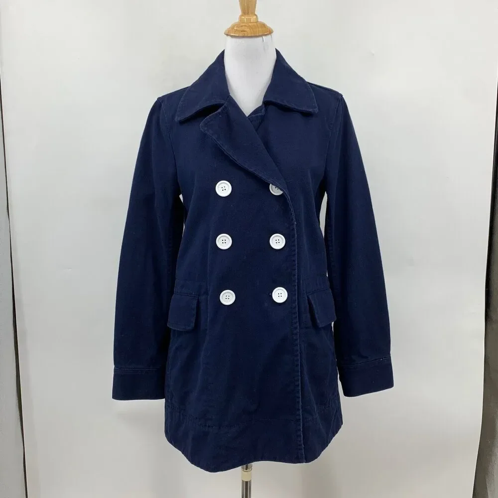 J Crew Peacoat Womens 4 Navy Double Breasted Heavyweight Cotton Twill Jacket